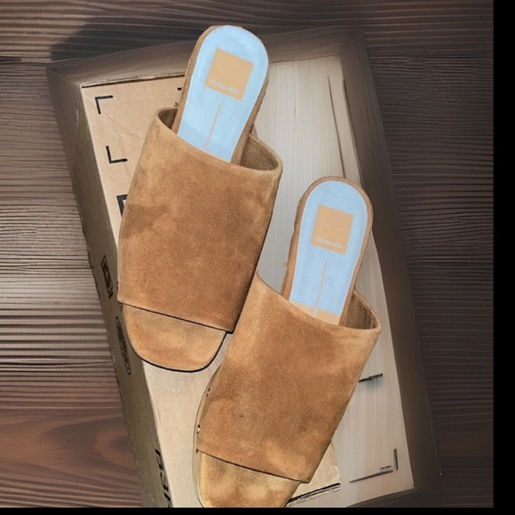 Dolce Vita Women's Dorado Open Toe Clogs Suede Leather Wood Heels Gold Hardware - Picture 7 of 14